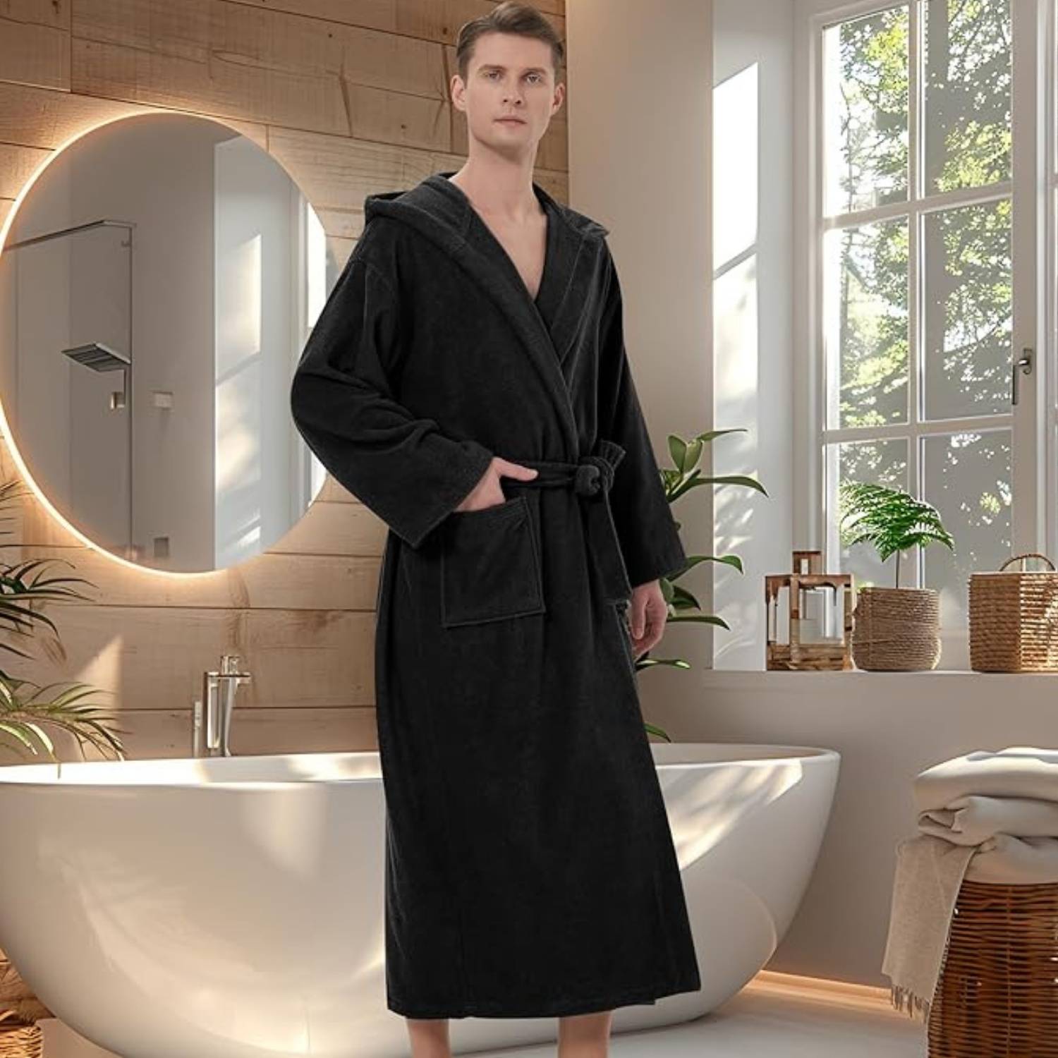 Mens Terry Cloth Robe (Black): image 6